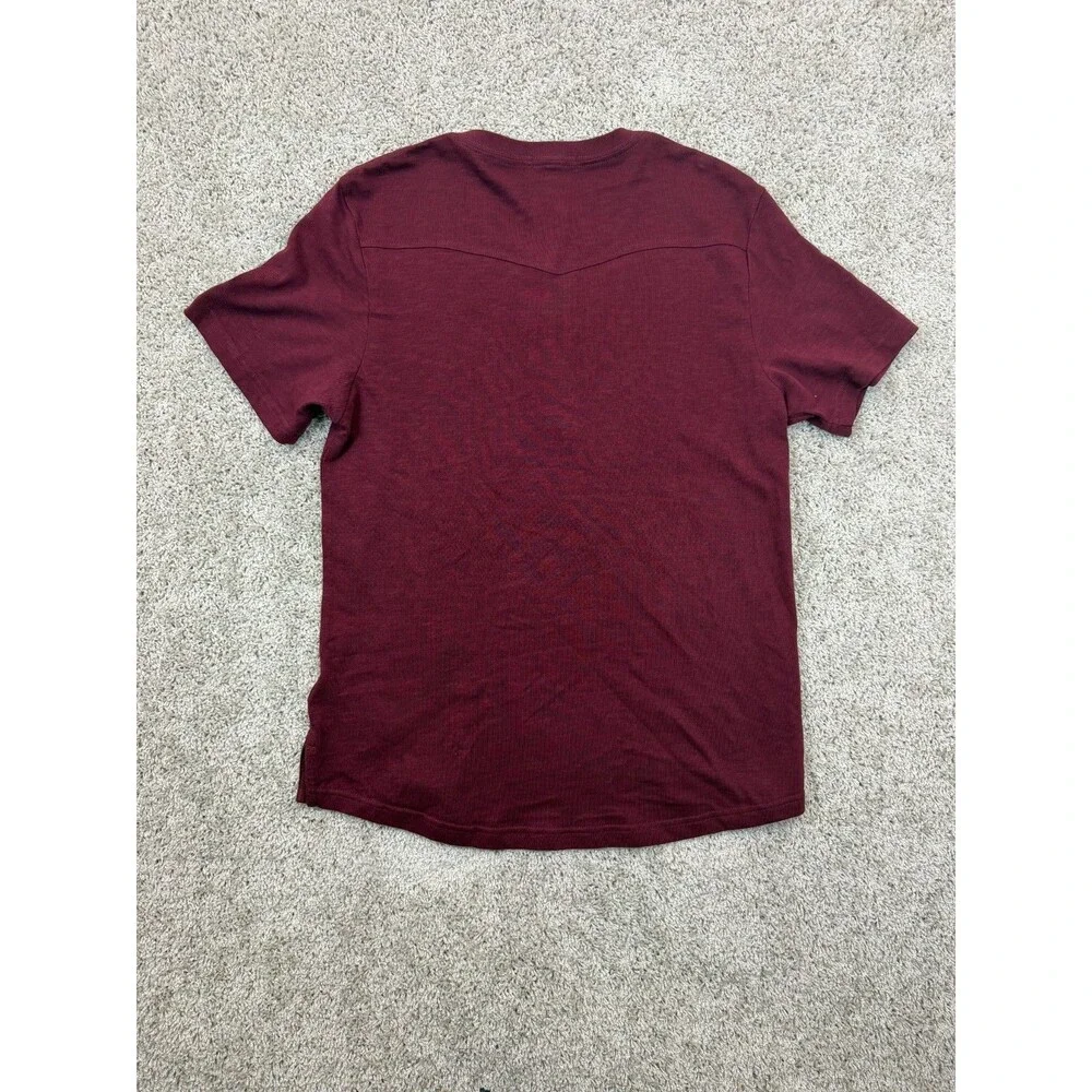 True Religion Men's S Burgundy Henley T Shirt Horseshoe Logo 100% Cotton